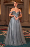 NOELLE GOWN A LINE GLITTER TULLE DRESS