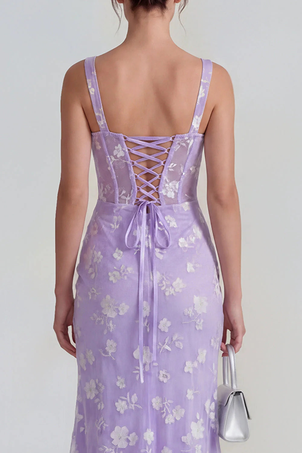 Floral Pink Ruched Mermaid Corset Wedding Guest Dress