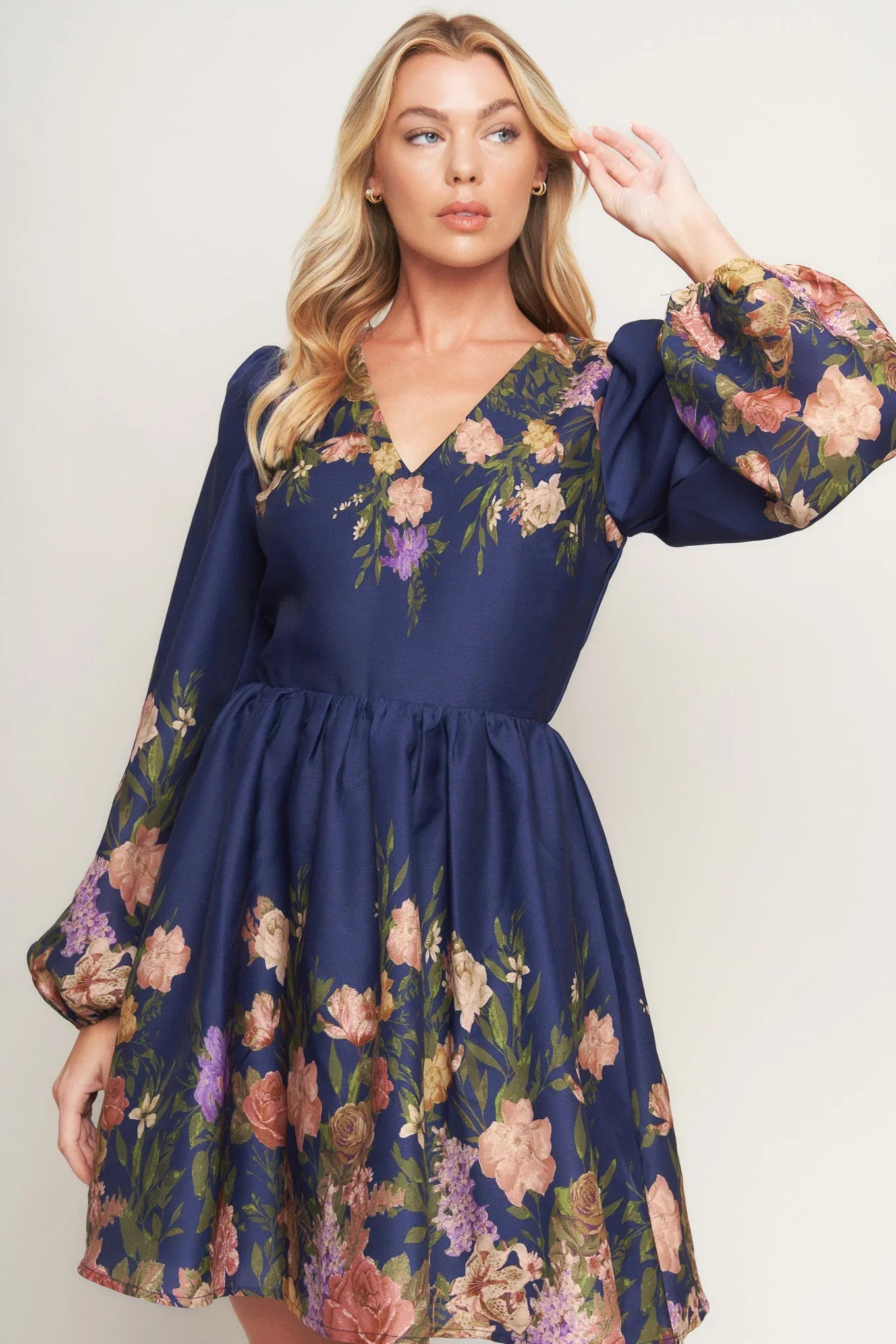 NOCTURNE IN BLOOM NAVY MINI DRESS