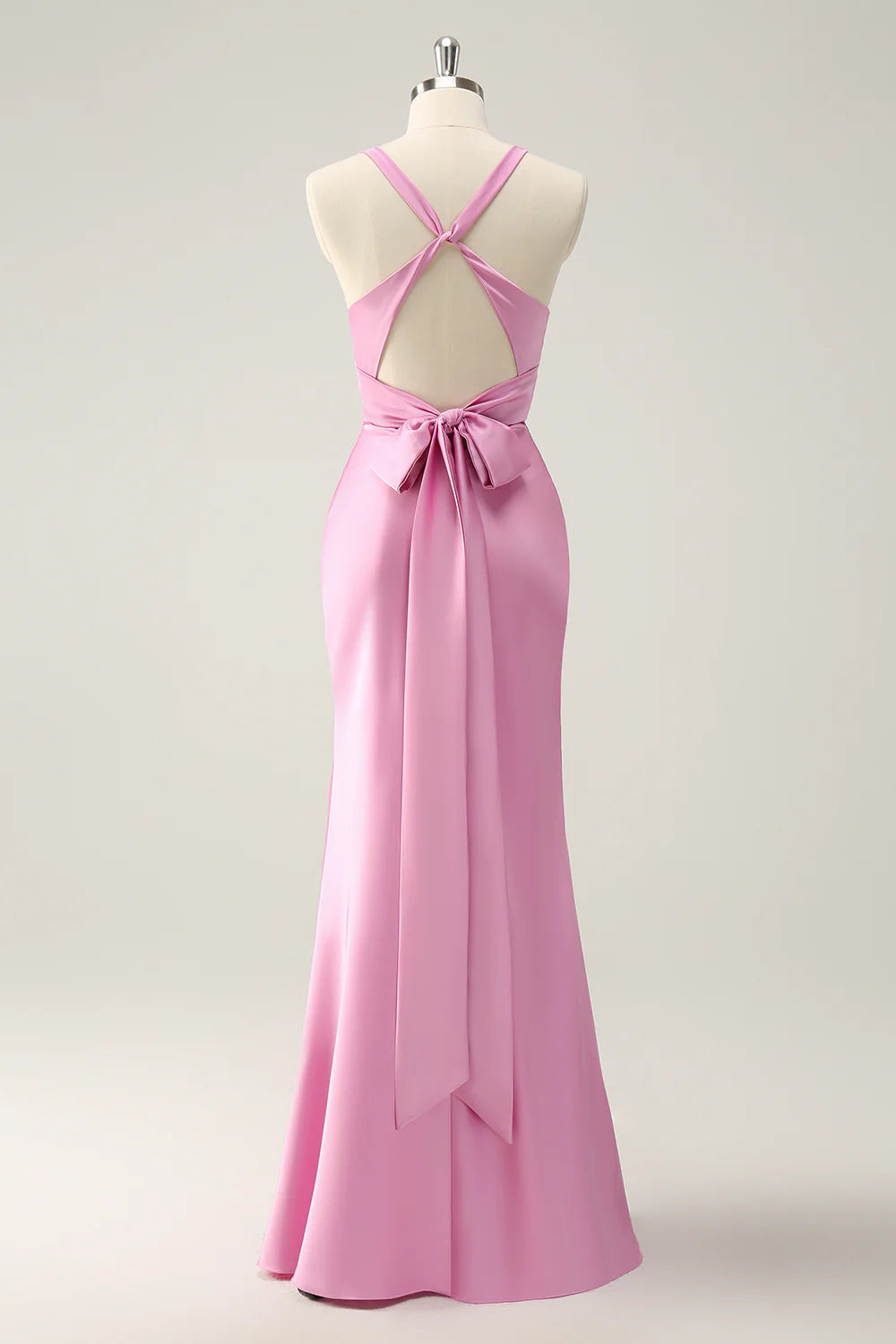 Mermaid Deep V Neck Pleated Backless Bridesmaid Dress with Lace Up Back