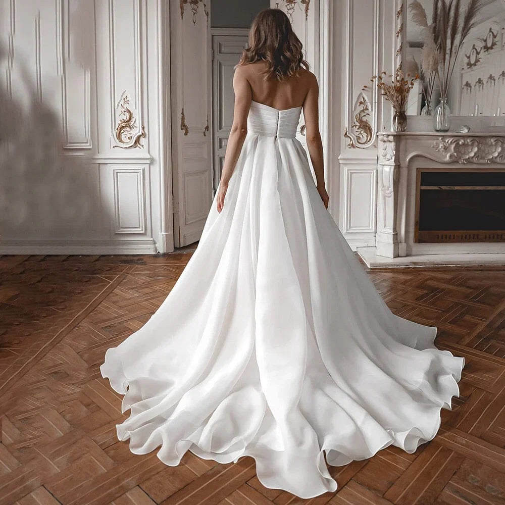 A Line Off the Shoulder White Wedding Dress with Slit