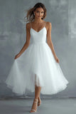 Simple White Spaghetti Straps Tulle A Line Graduation Dress