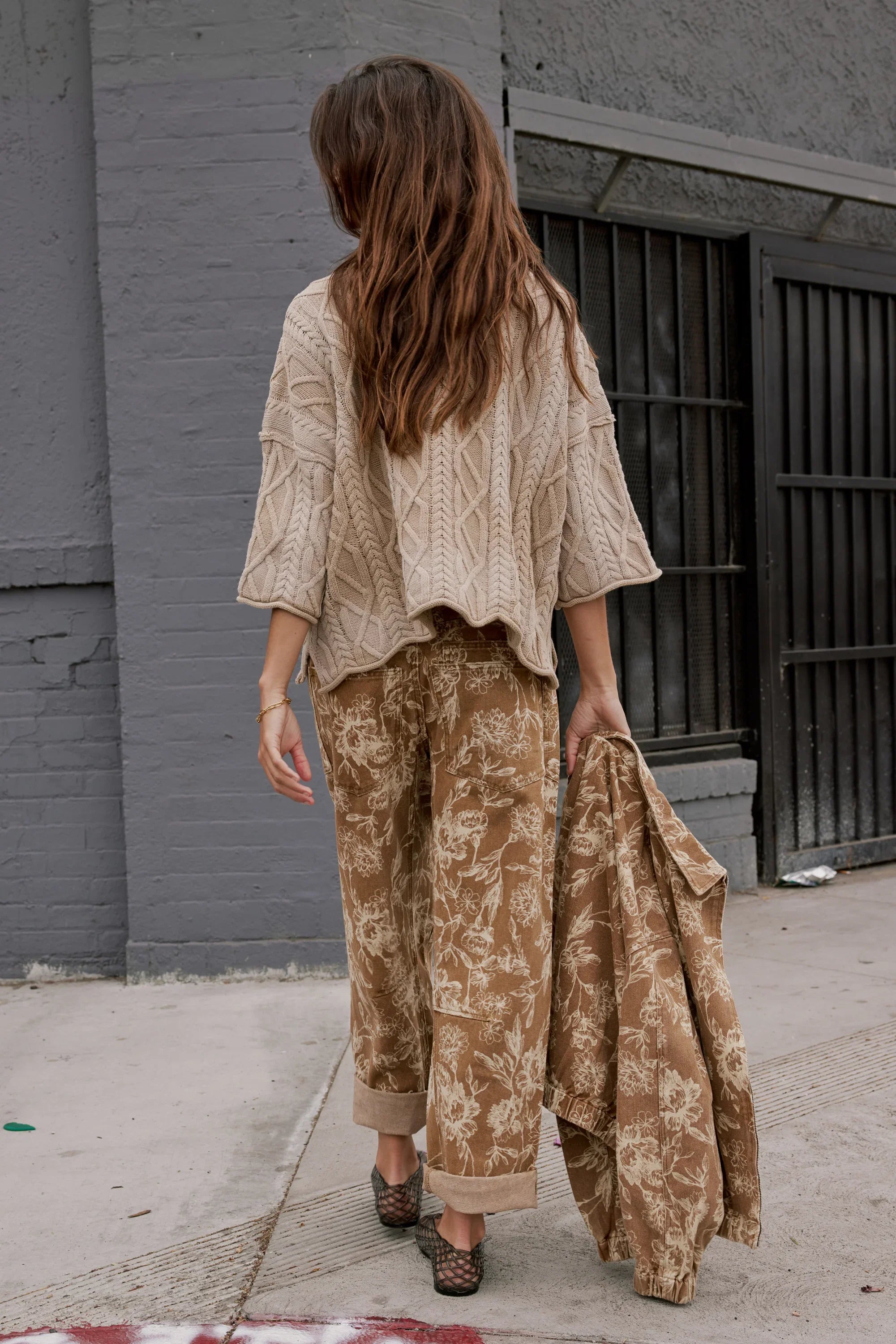 Kellie Floral Barrel Jeans in Camel FINAL SALE