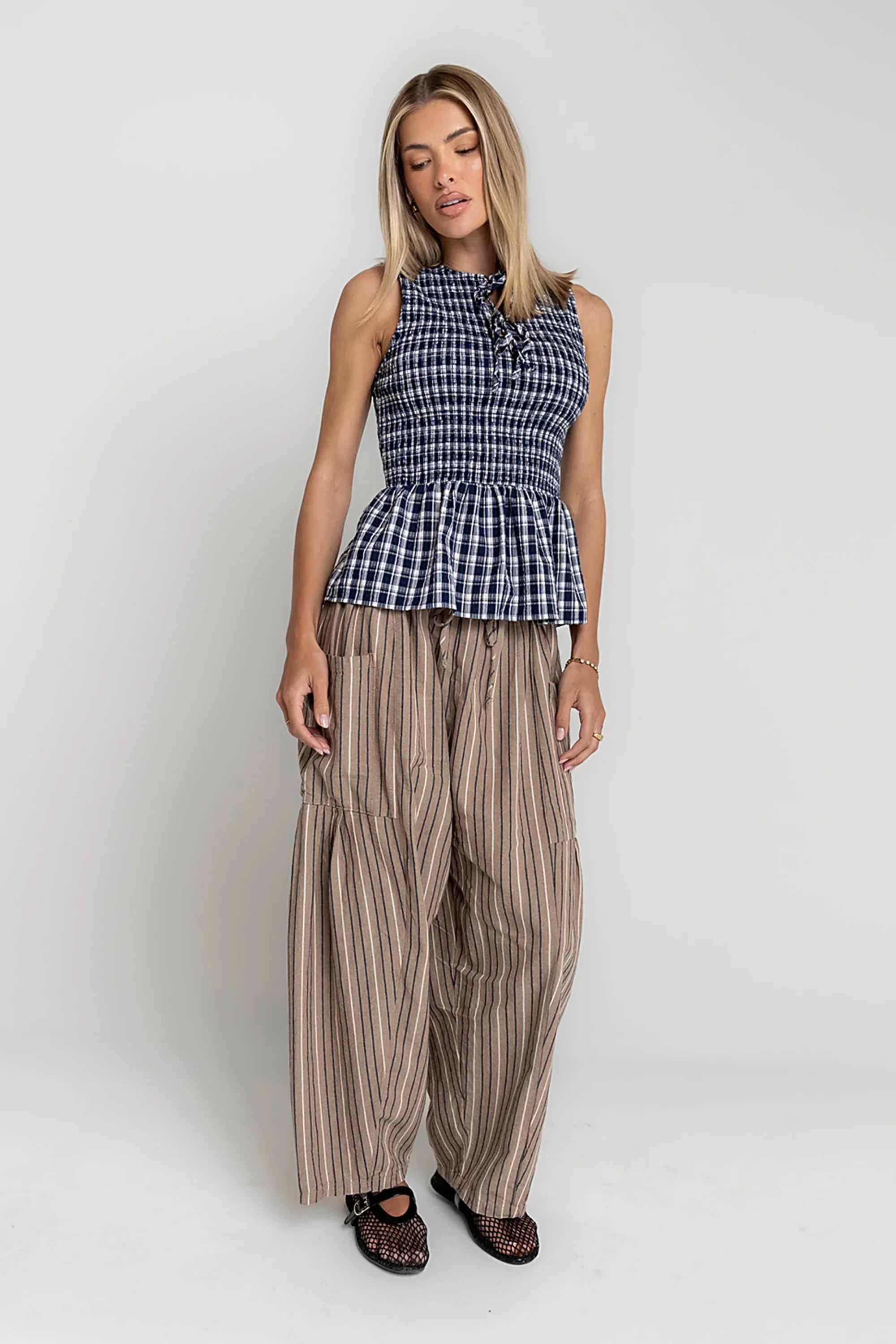 Colleen Striped Baggy Pants in Khaki