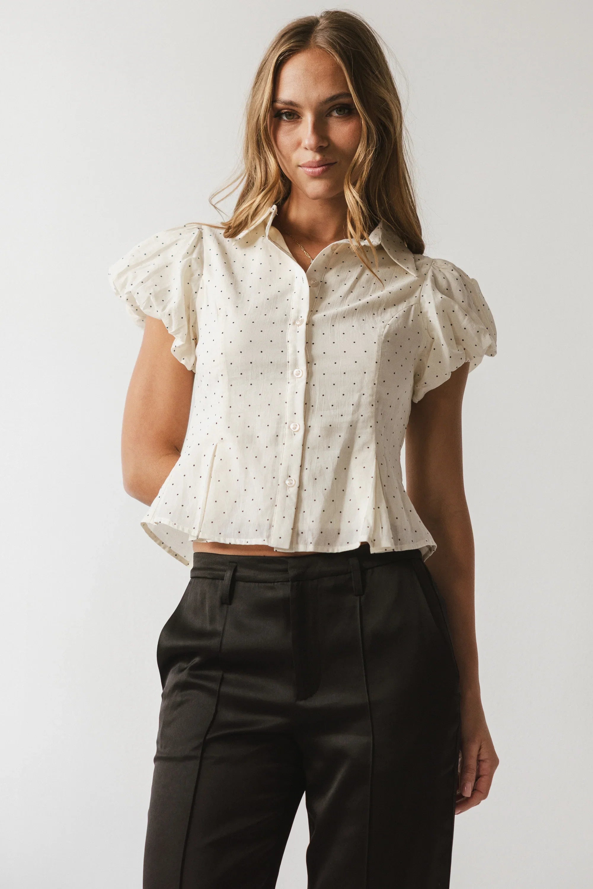 Lizette Pleated Blouse in Cream