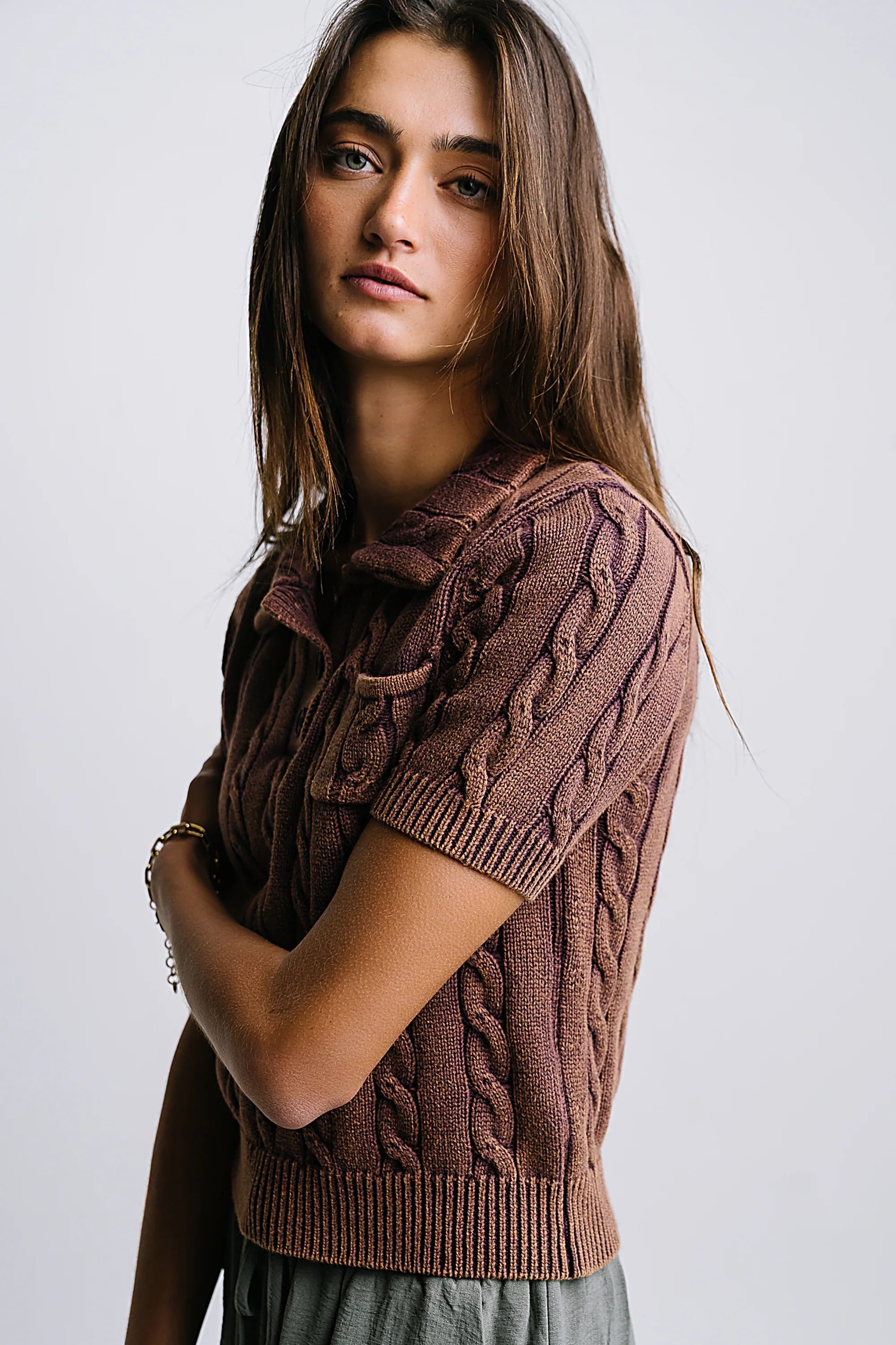 Halle Cable Knit Top in Plum