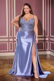 Hattie Gown Beaded Bodice Metallic Satin Dress