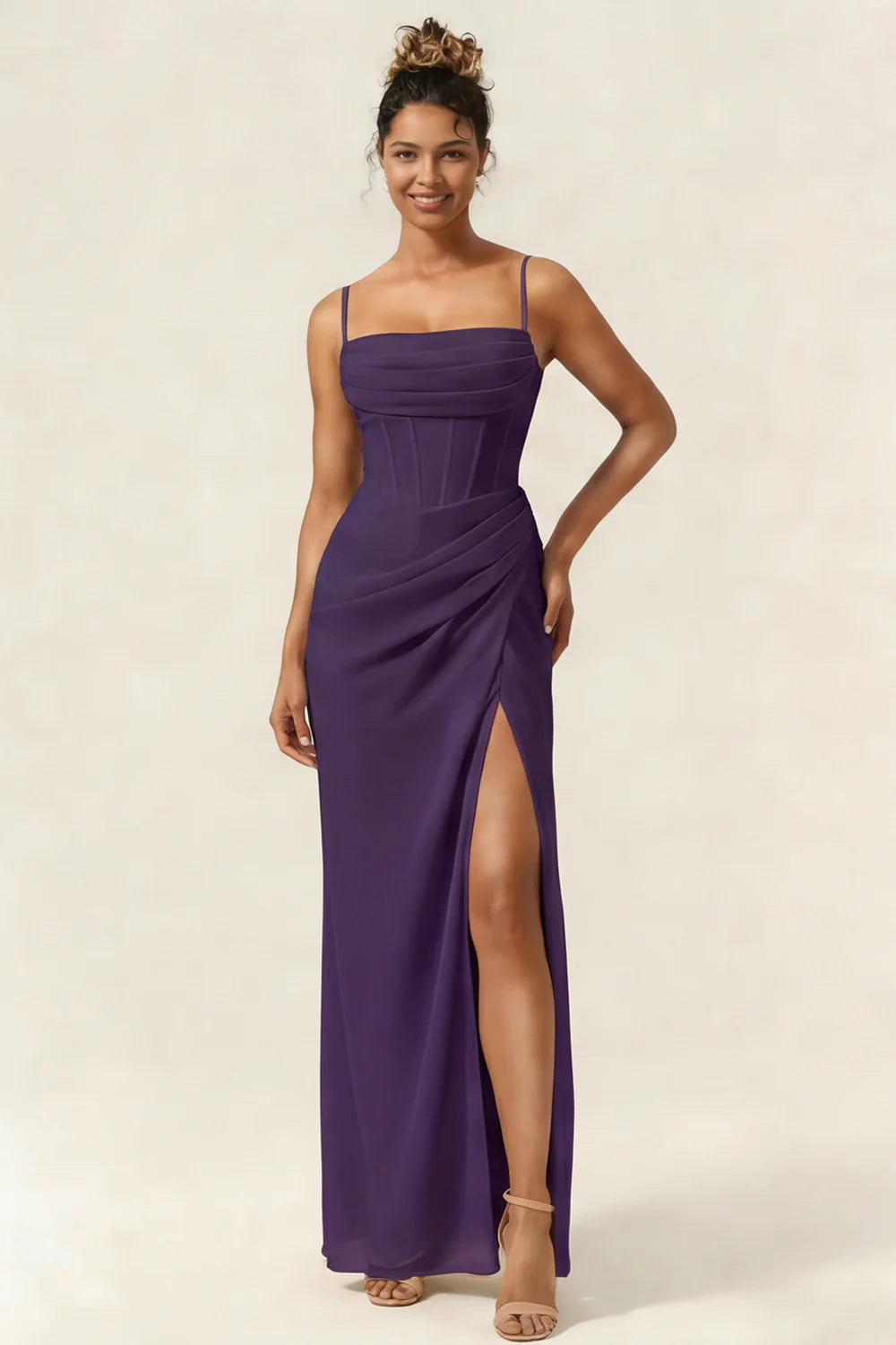 Green Flower Mermaid Corset Chiffon Long Bridesmaid Dress with Slit