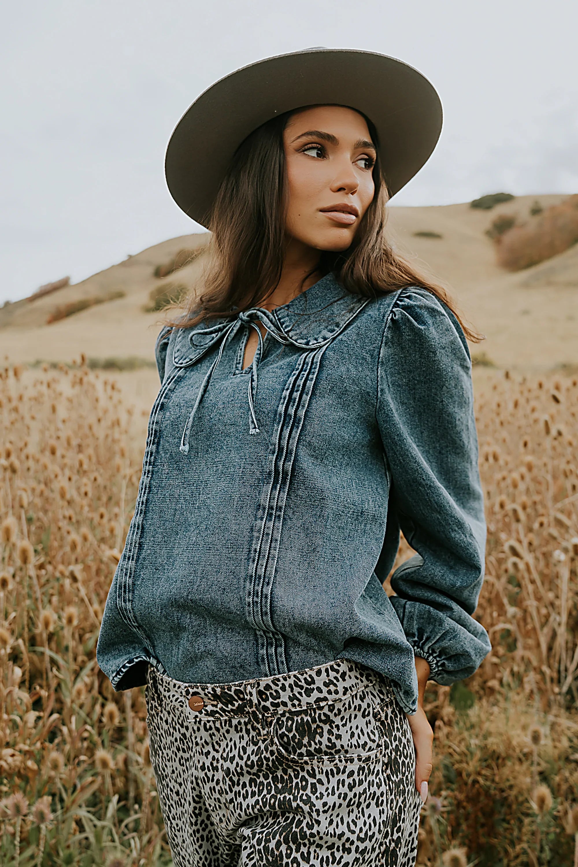 Monique Pleated Blouse in Indigo FINAL SALE