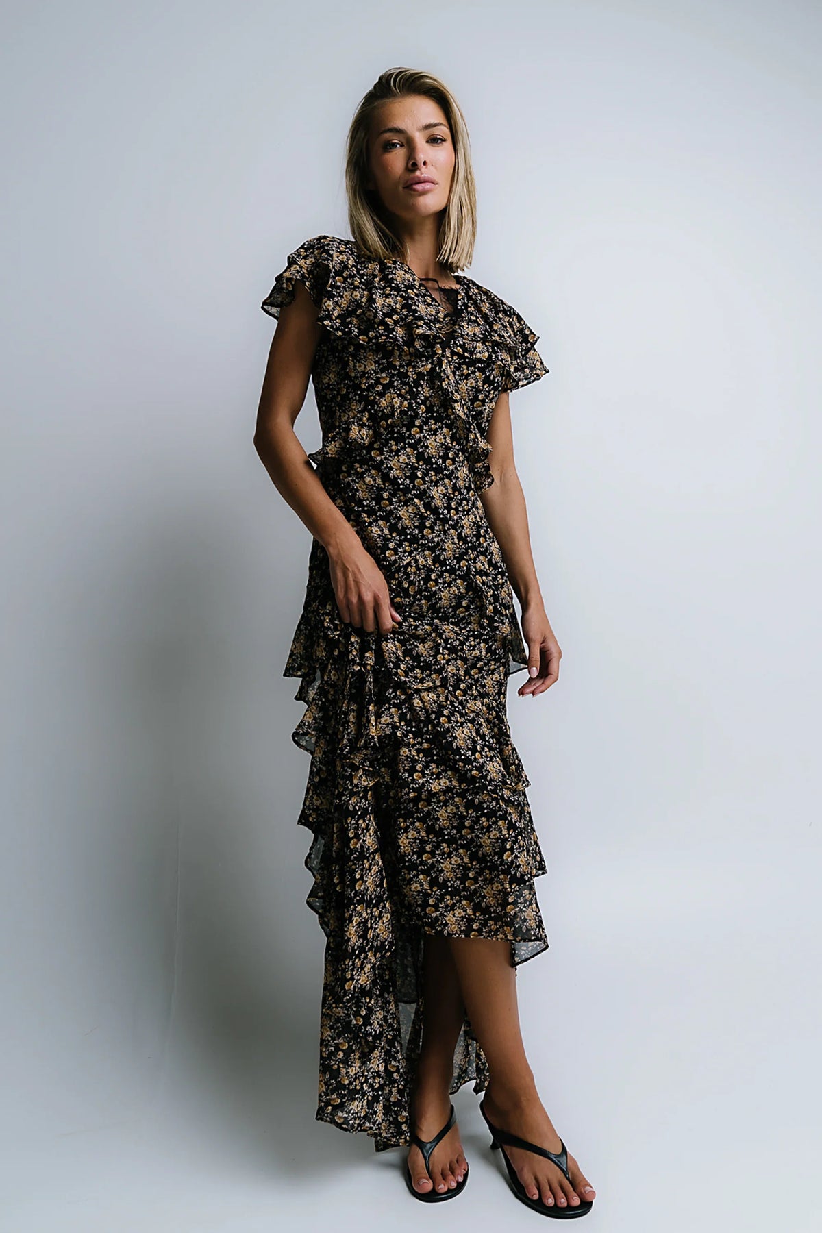 James Ruffle Maxi Dress in Black FINAL SALE