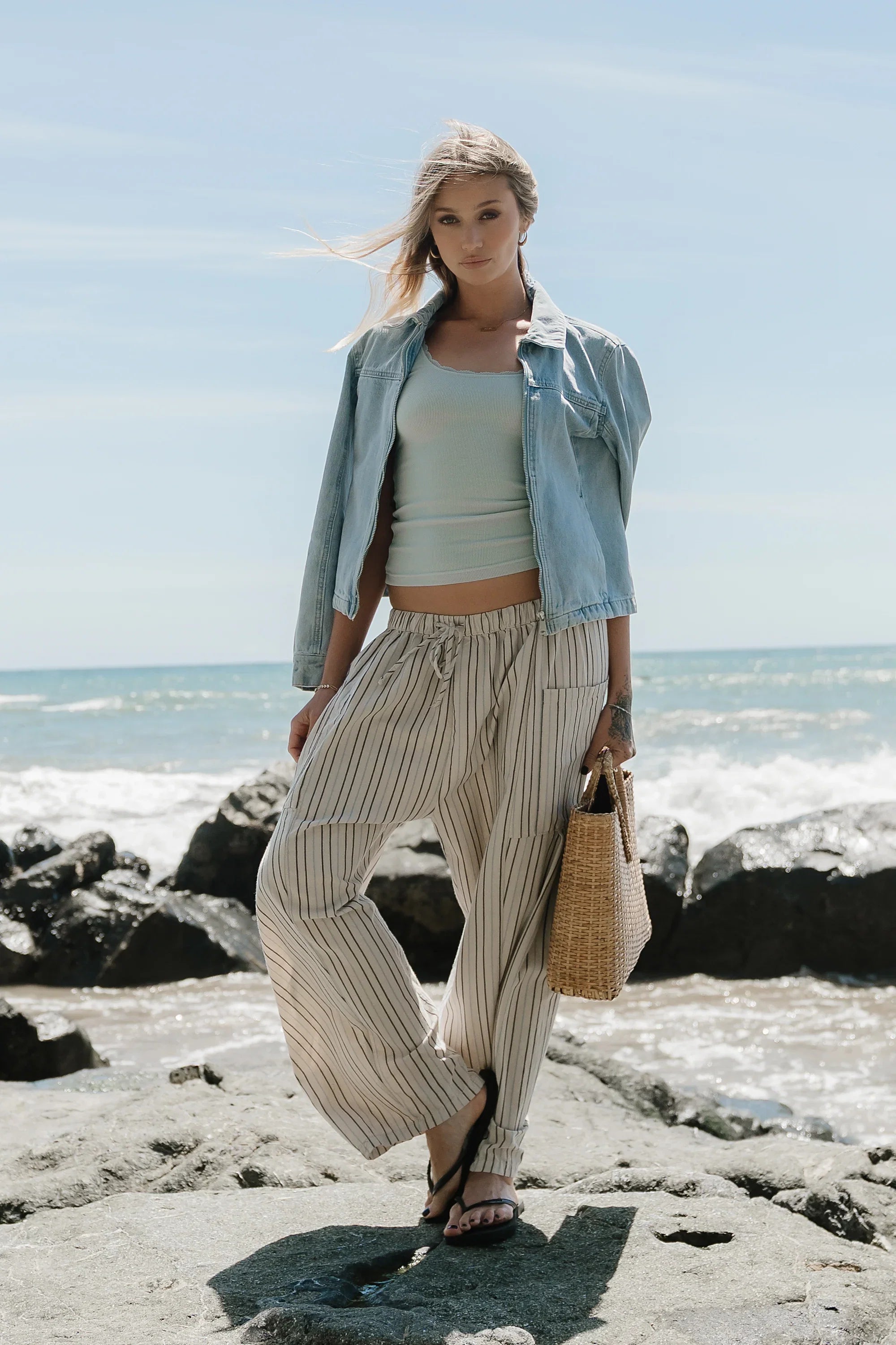 Colleen Striped Baggy Pants in Natural