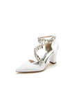 White High Heels with Chain and Crystal Accent