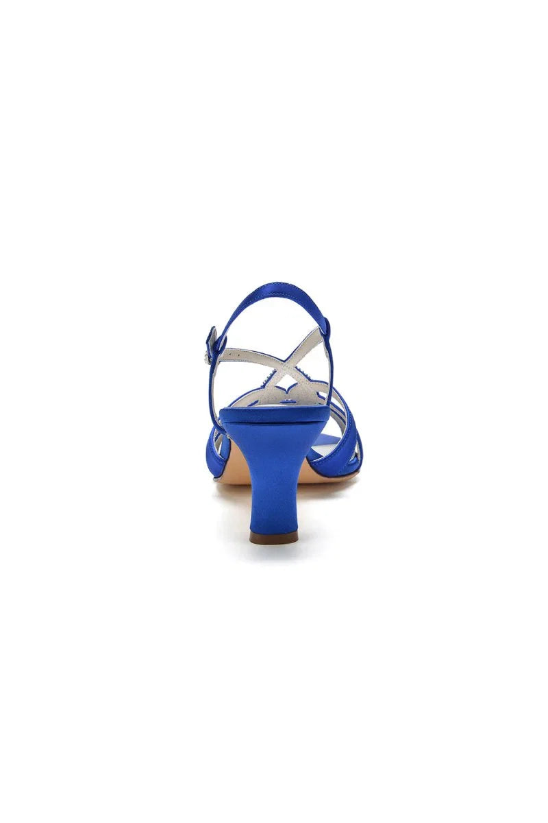 Chic Blue Silk Sandals Featuring Decorative Metal Ring