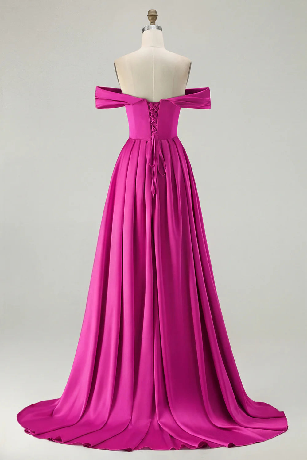 Off the Shoulder A Line Blue Satin Long Bridesmaid Dress with Slit