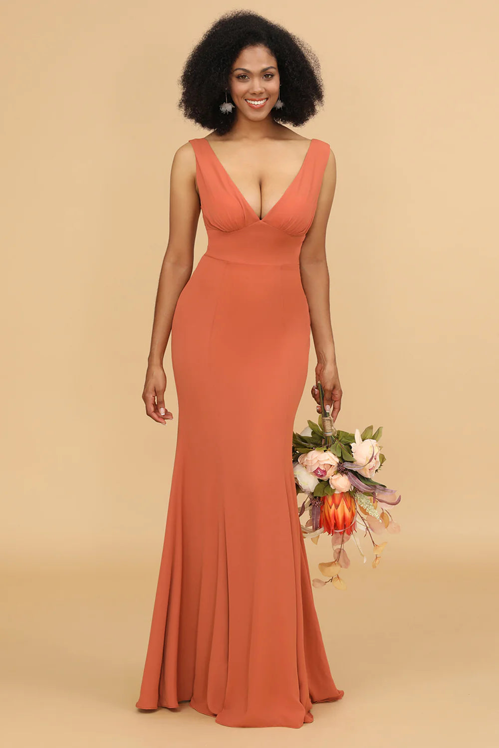 Sunset Mermaid V neck Bridesmaid Dress With Ruffles