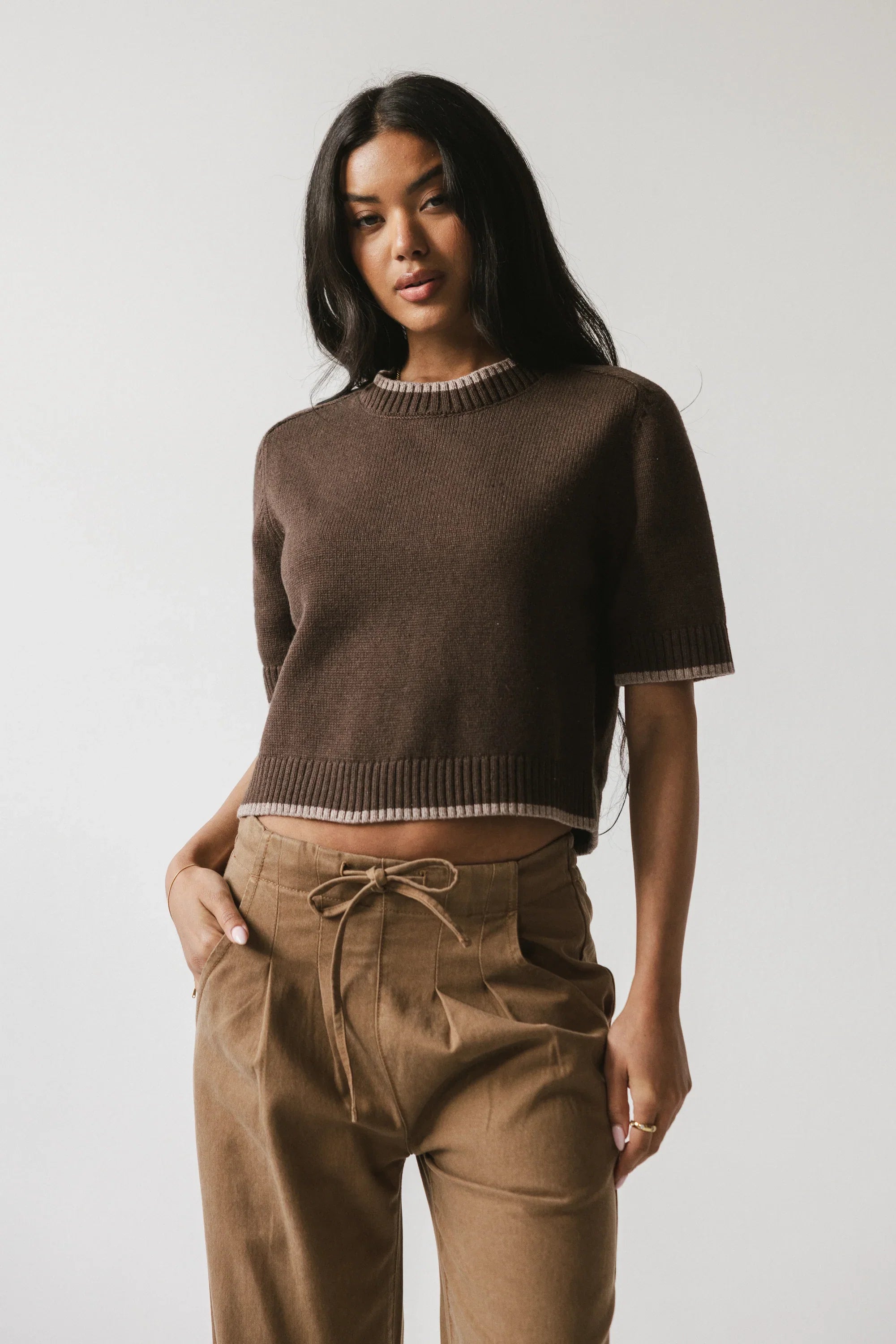 Rumple Contrast Top in Brown FINAL SALE