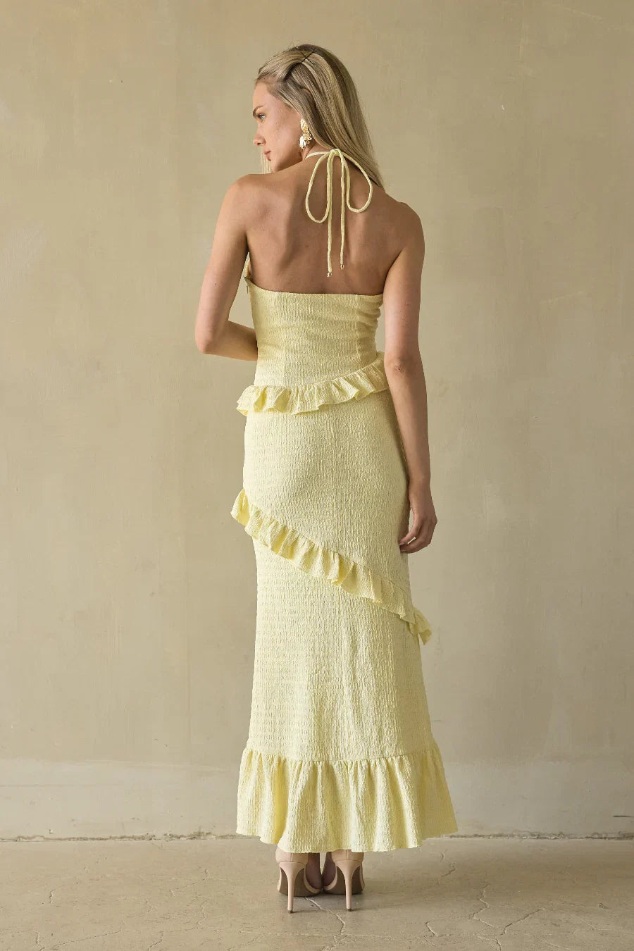 Vanita Ruffled Halter Maxi Dress