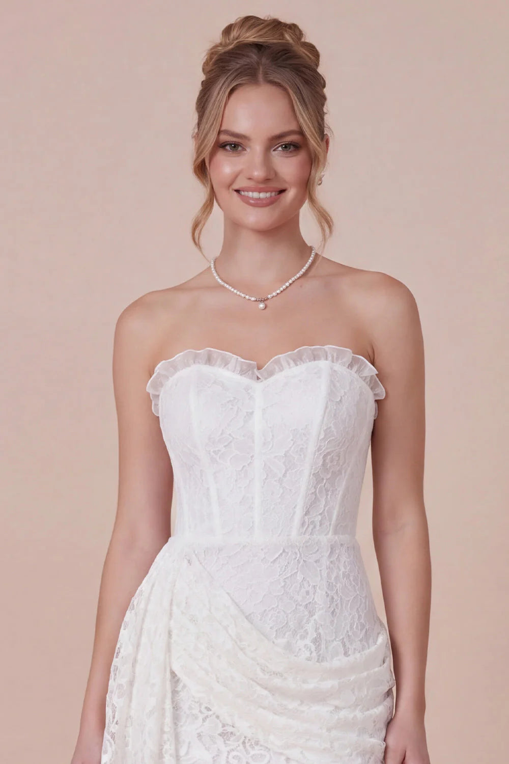 Lace White Bodycon Sweetheart Graduation Dress with Drape