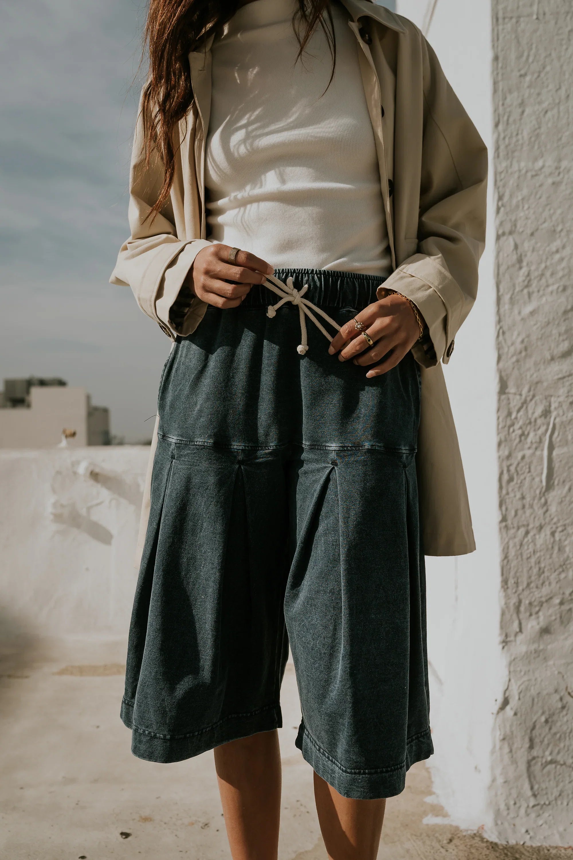Micha Pleated Shorts in Denim