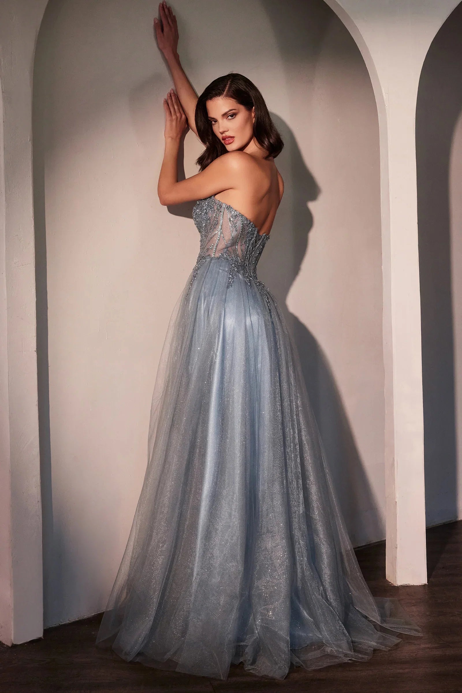MERI GOWN STRAPLESS LAYERED TULLE A LINE DRESS