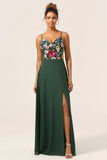 Dark Green A Line Spaghetti Straps Plus Size Chiffon Bridesmaid Dress with 3D Flowers