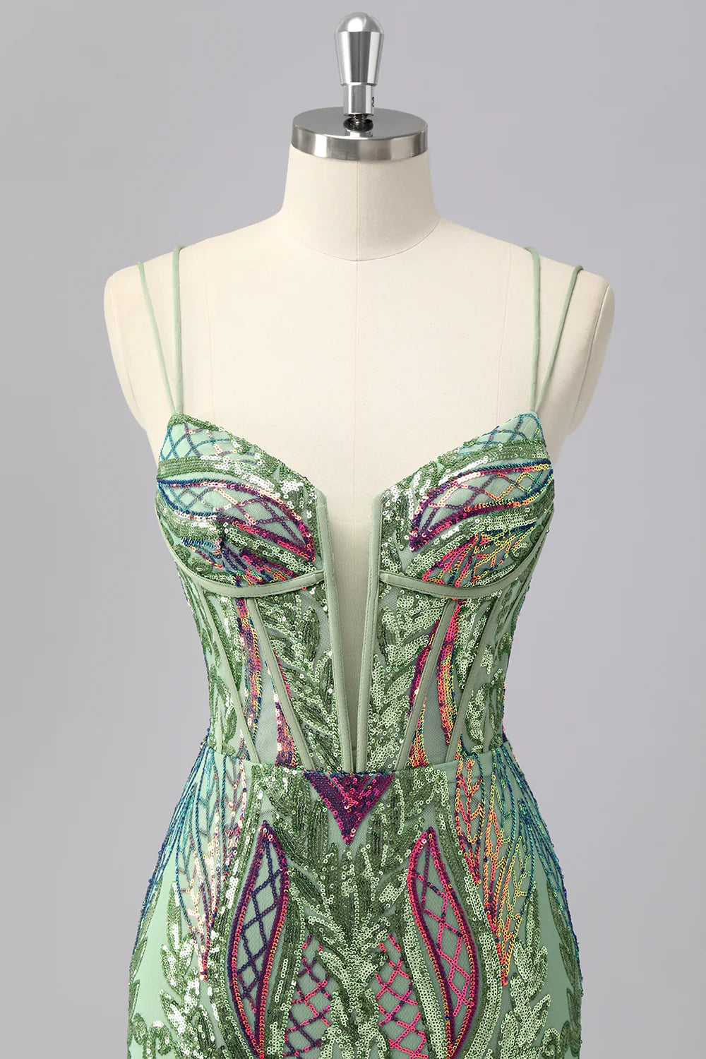 Gorgeous Dark Purple Bodycon Spaghetti Straps Corset Homecoming Dress with Sequins