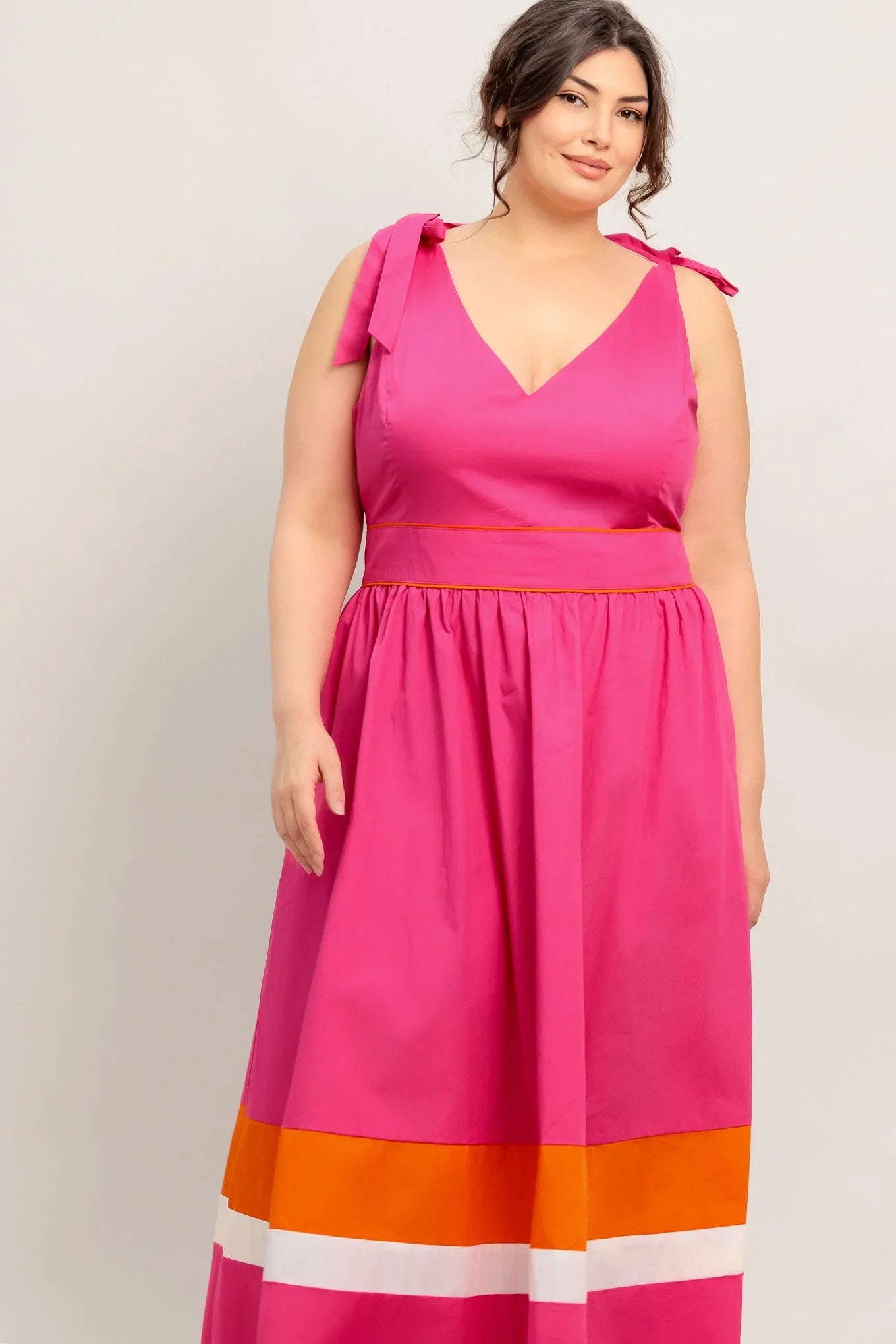 FOREST CHARM FUCHSIA ORANGE MIDI DRESS