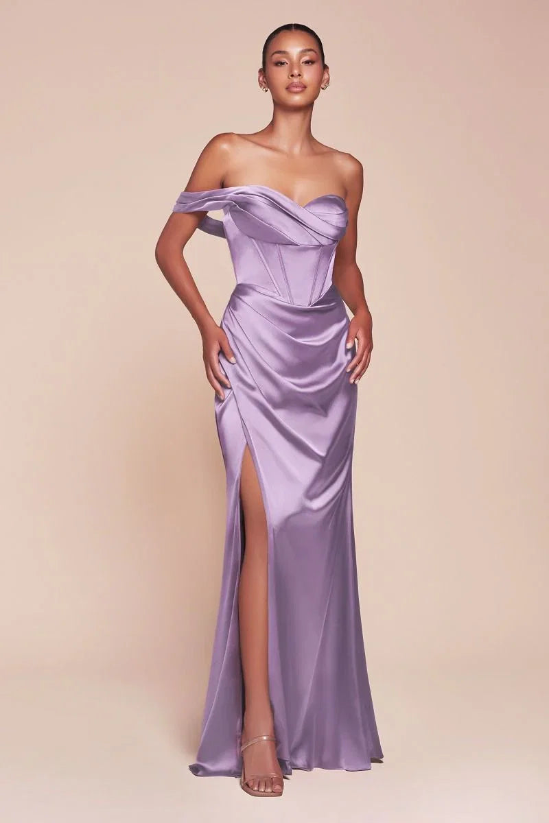 AUDRA GOWN ONE SHOULDER LUXE SATIN CORSET DRESS