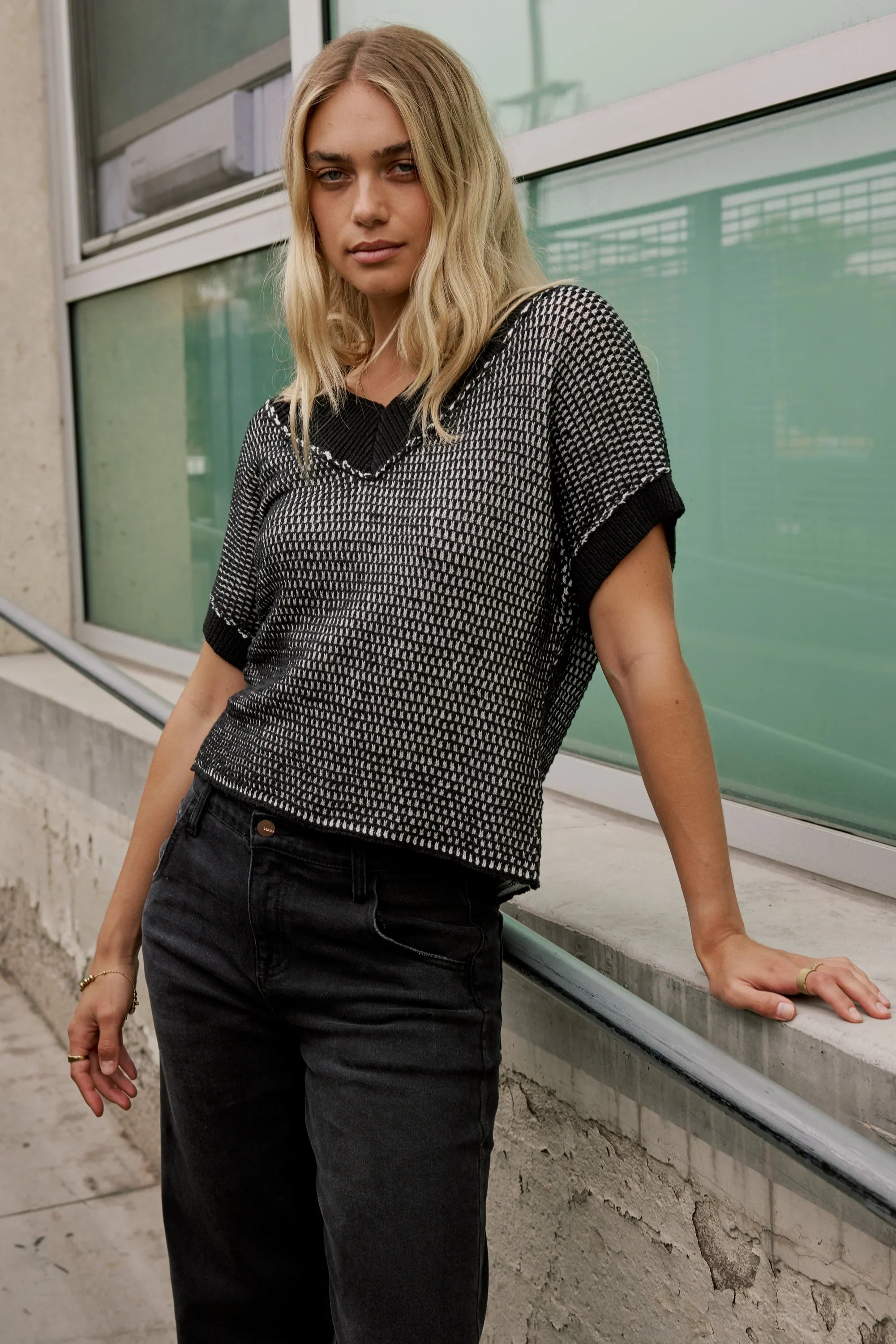 Saige Contrast Sweater in Black FINAL SALE