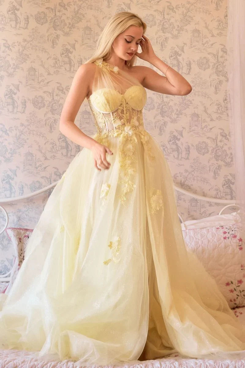 A1053 Leila One Shoulder A Line Tulle Gown Andrea Leo