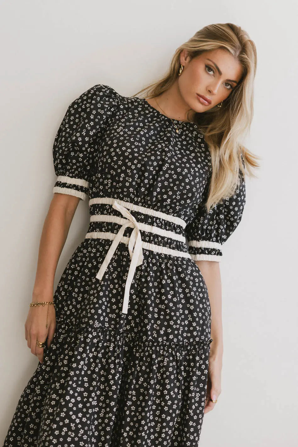 Kendra Ditsy Floral Midi Dress in Black FINAL SALE