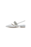 Rhinestone Pointed Toe Strap Buckle Glitter Low Heels
