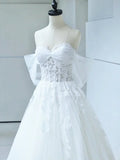 Off the Shoulder White Lace Appliques Sleeveless Lace Up Wedding Dresses