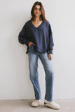 Ellis Waffle Knit Top in Navy FINAL SALE