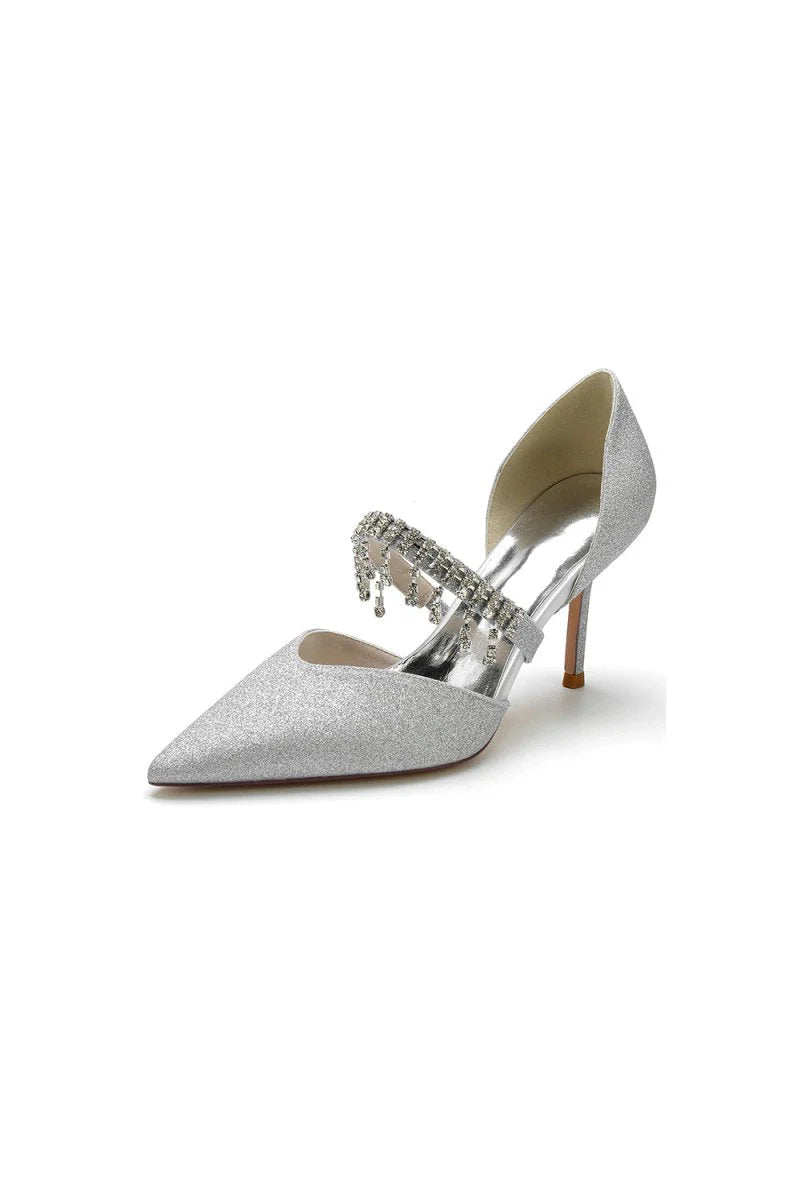 Sequin Crystal Strap Pointed Toe High Heels