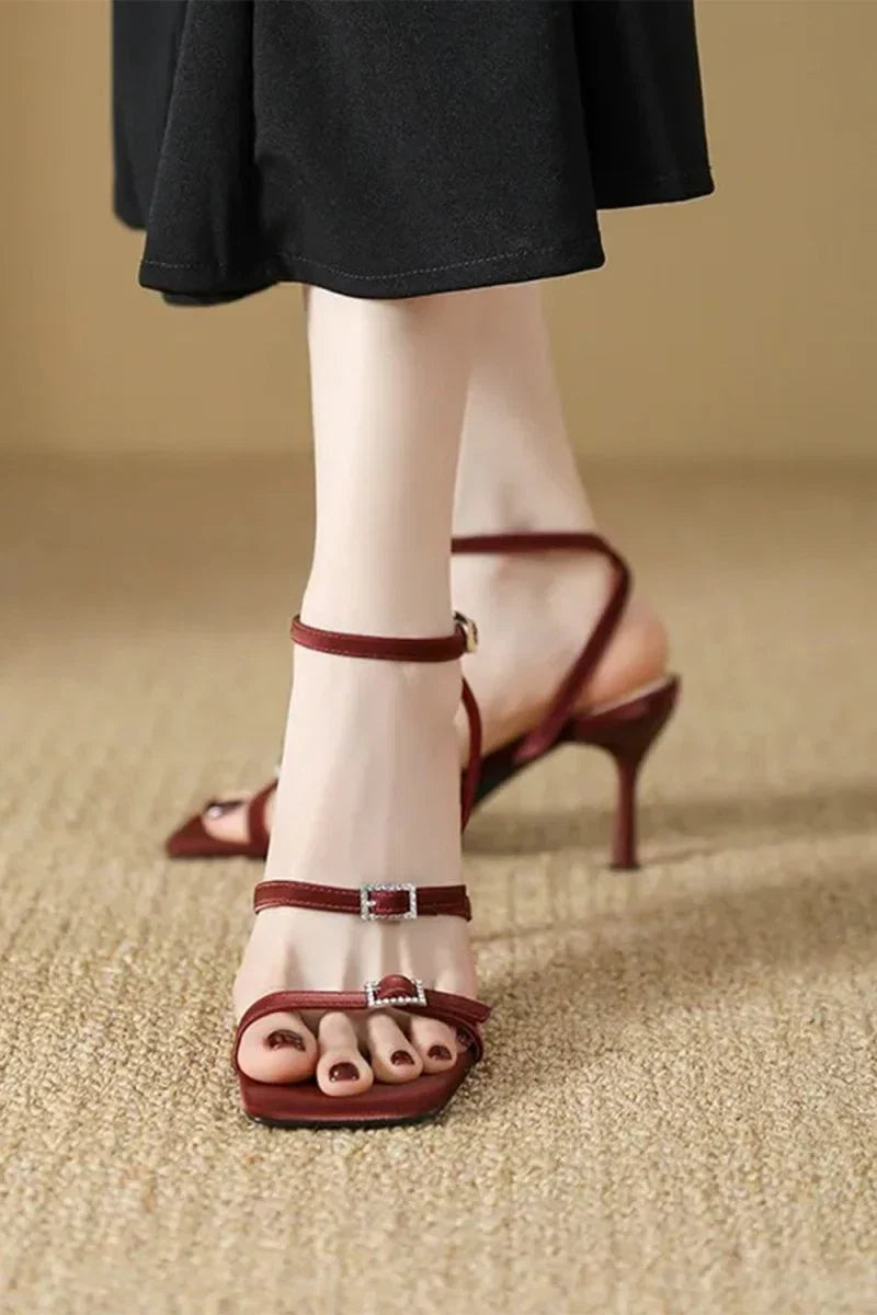 Strappy Open Toe Ankle Buckle Stiletto High Heels