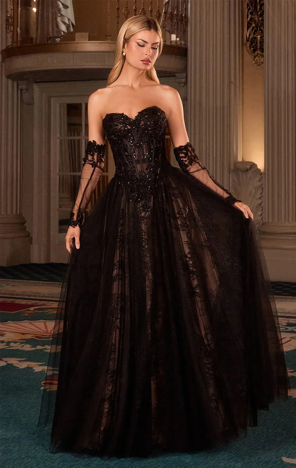 LILITH GOWN A LINE TULLE DRESS WITH GLOVES