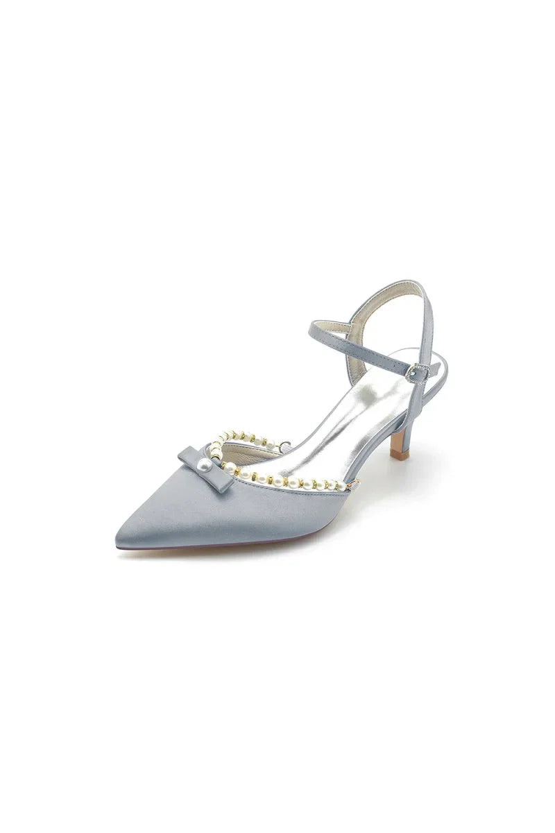 Pearl Satin Pointed Toe High Heels