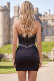 Black Strapless Beaded Cut Out Bodycon Short Homecoming Dress