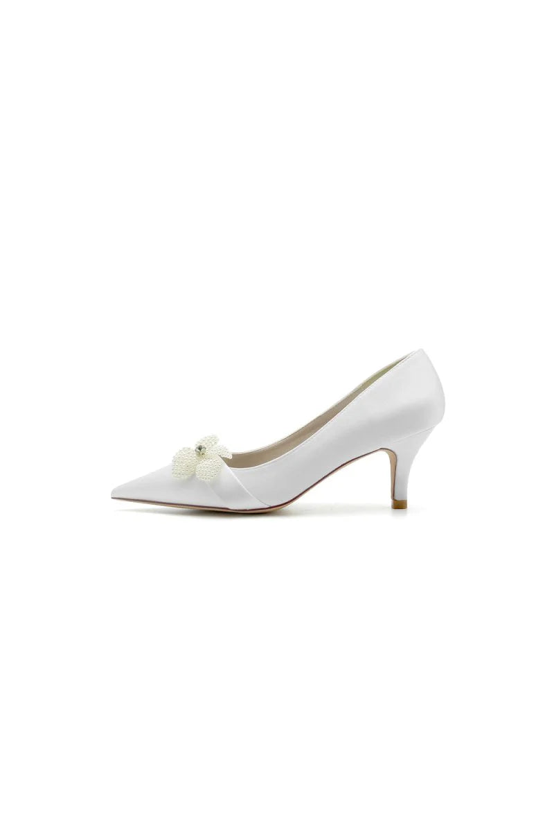Simple Pointed Toe High Heels with Pearl Flower