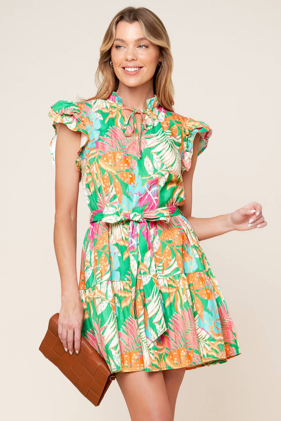 PORT OF CALL MINI DRESS GREEN MULTI