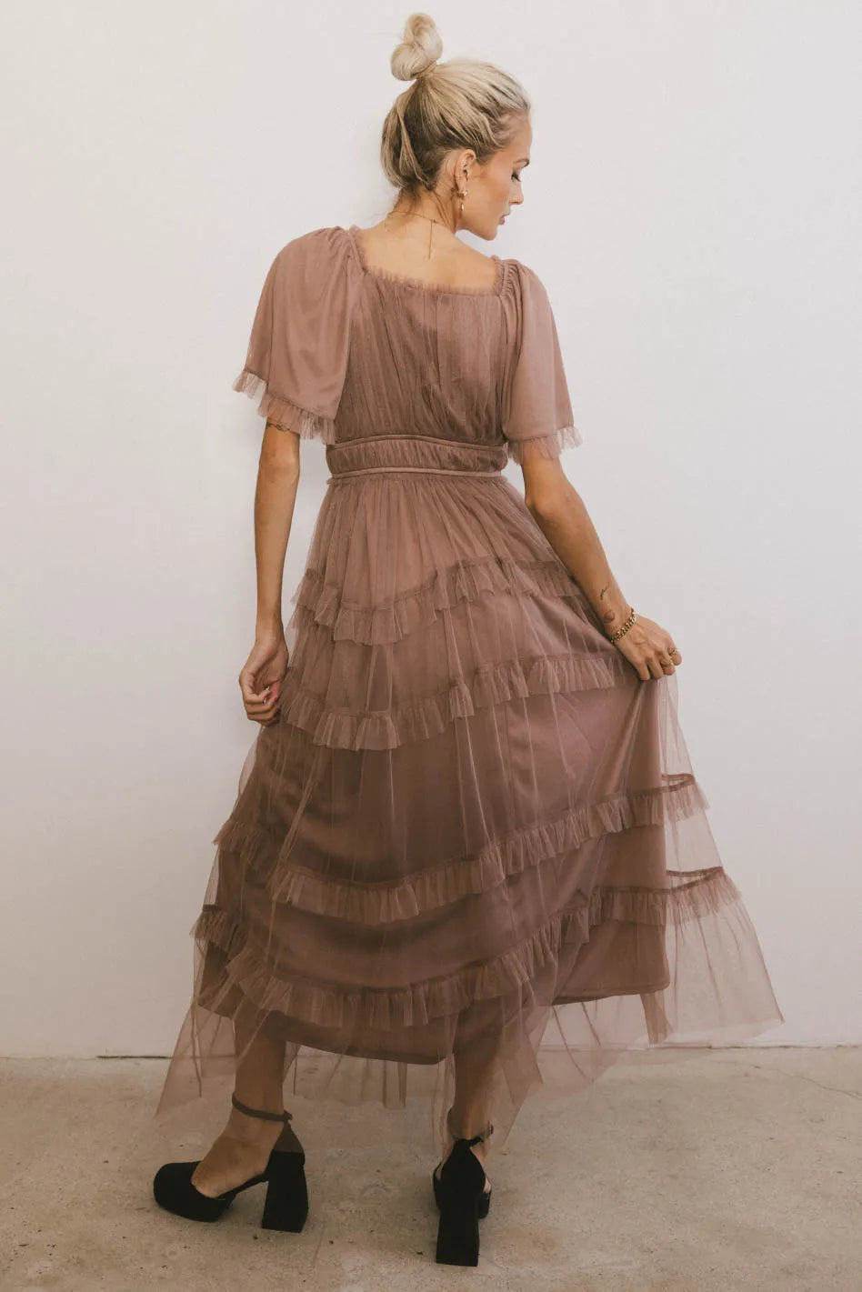 Eugena Ruffled Maxi Dress in Mocha FINAL SALE