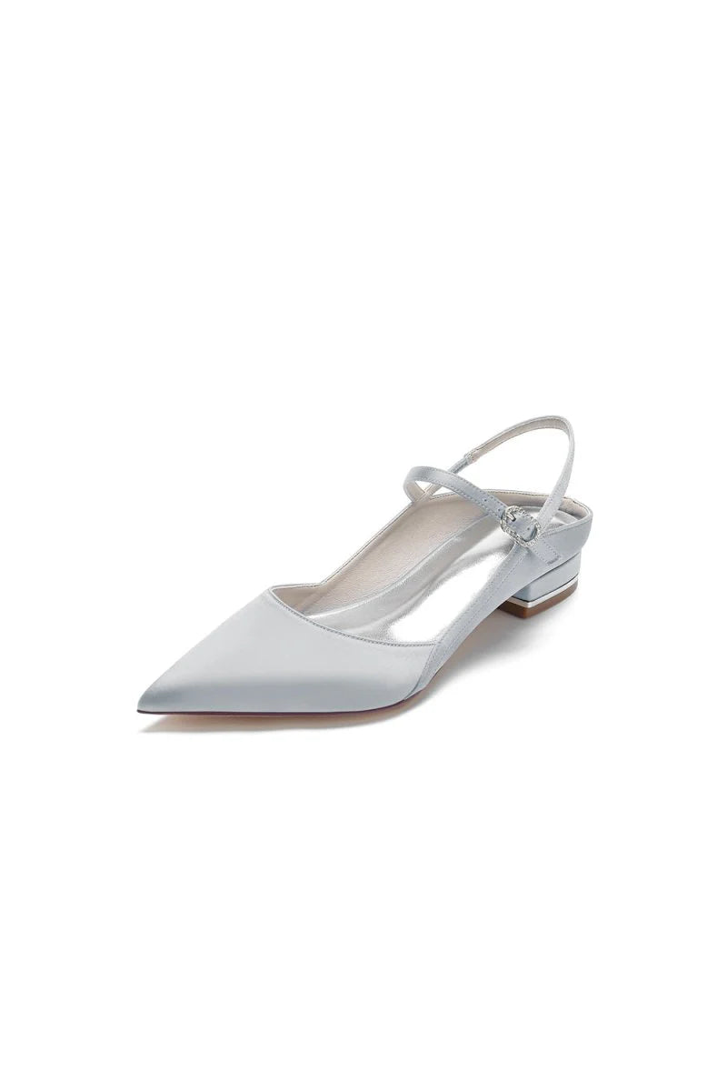 Satin Pointed Toe Buckle Kitten Heels