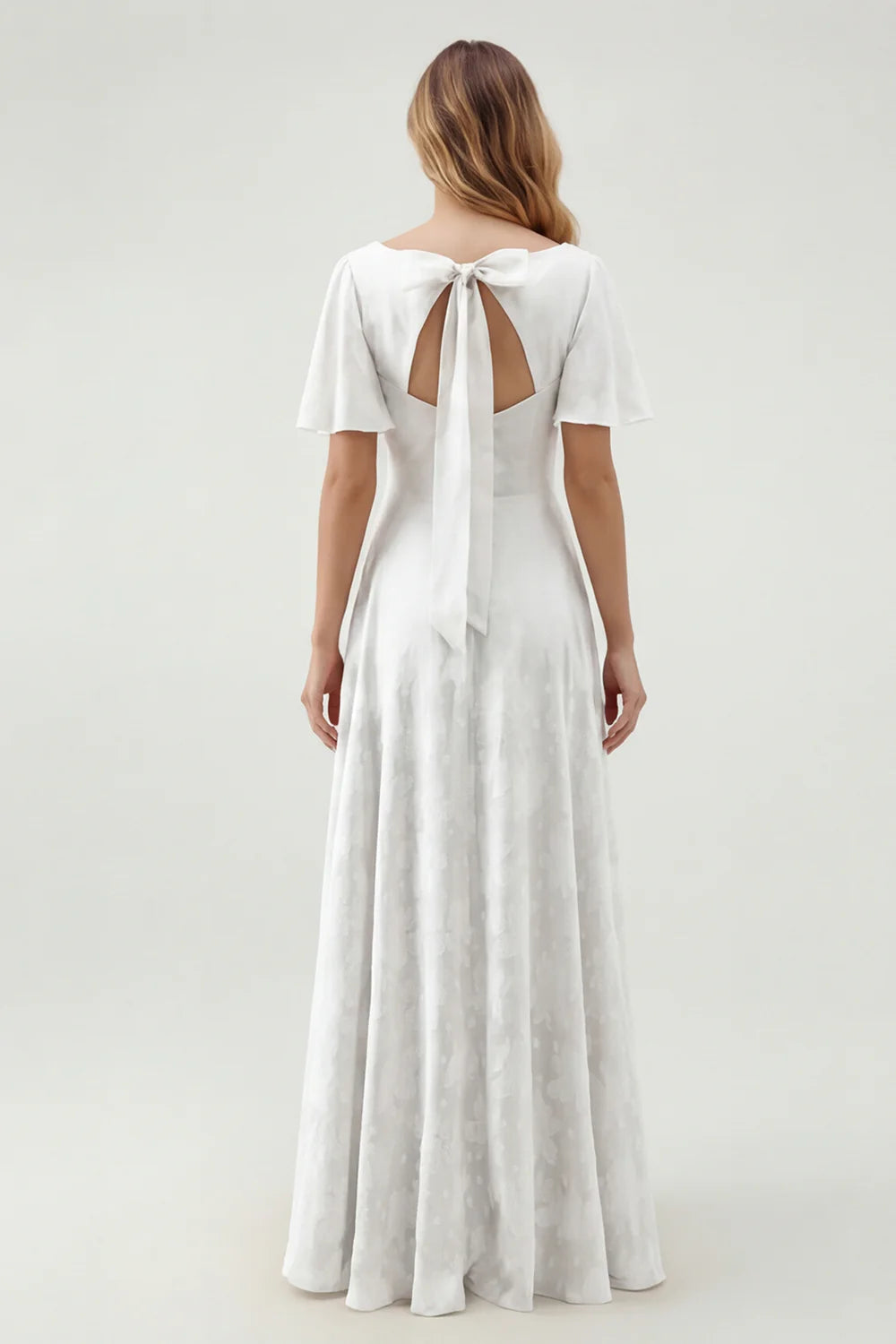 A Line Sage Green Floral Jacquard Flutter Sleeves Maxi Dress with Bow Back