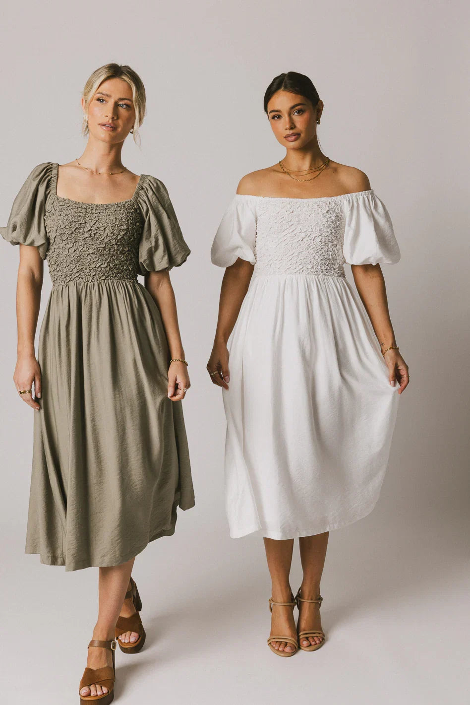 Janie Smocked Midi Dress in Olive FINAL SALE