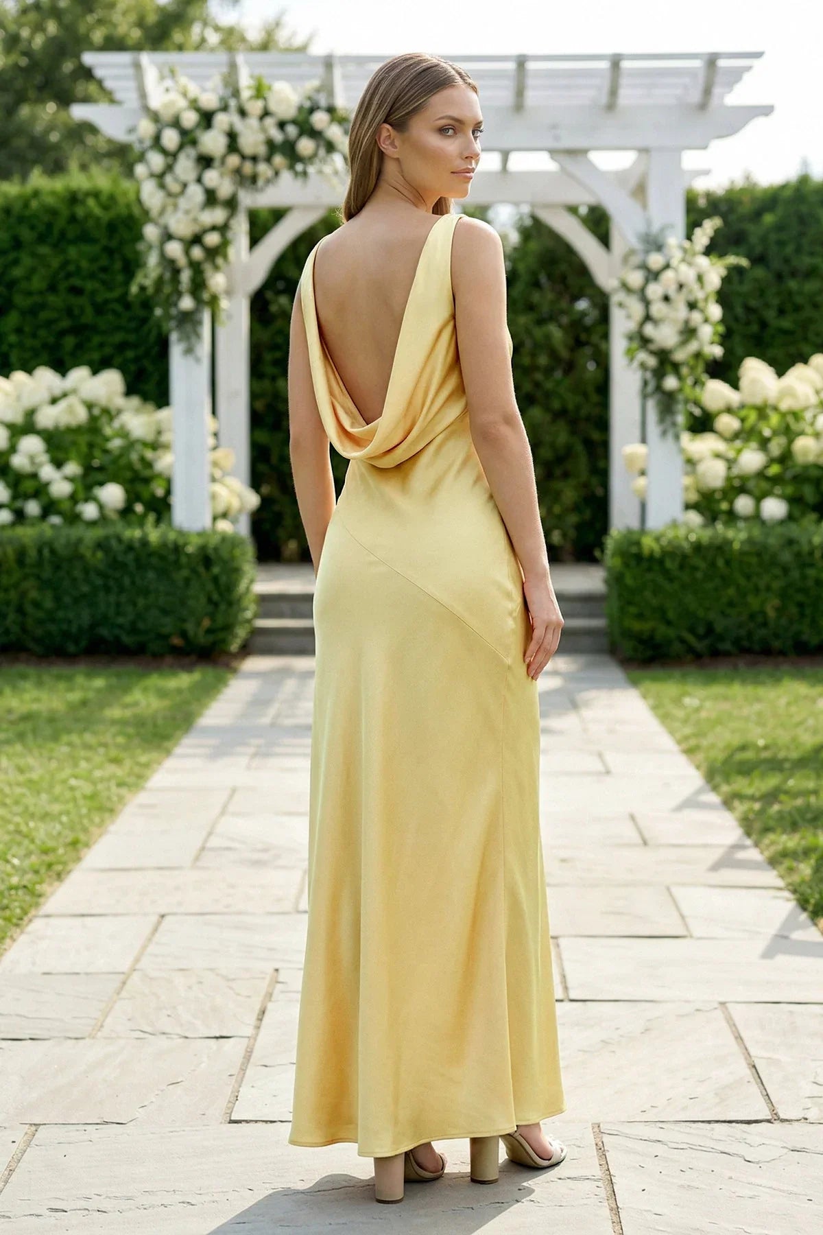 Charming Sheath V Neck Stretch Satin Bridesmaid Dresses