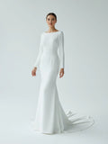 Mermaid Scoop Neck V Back Satin Wedding Dress