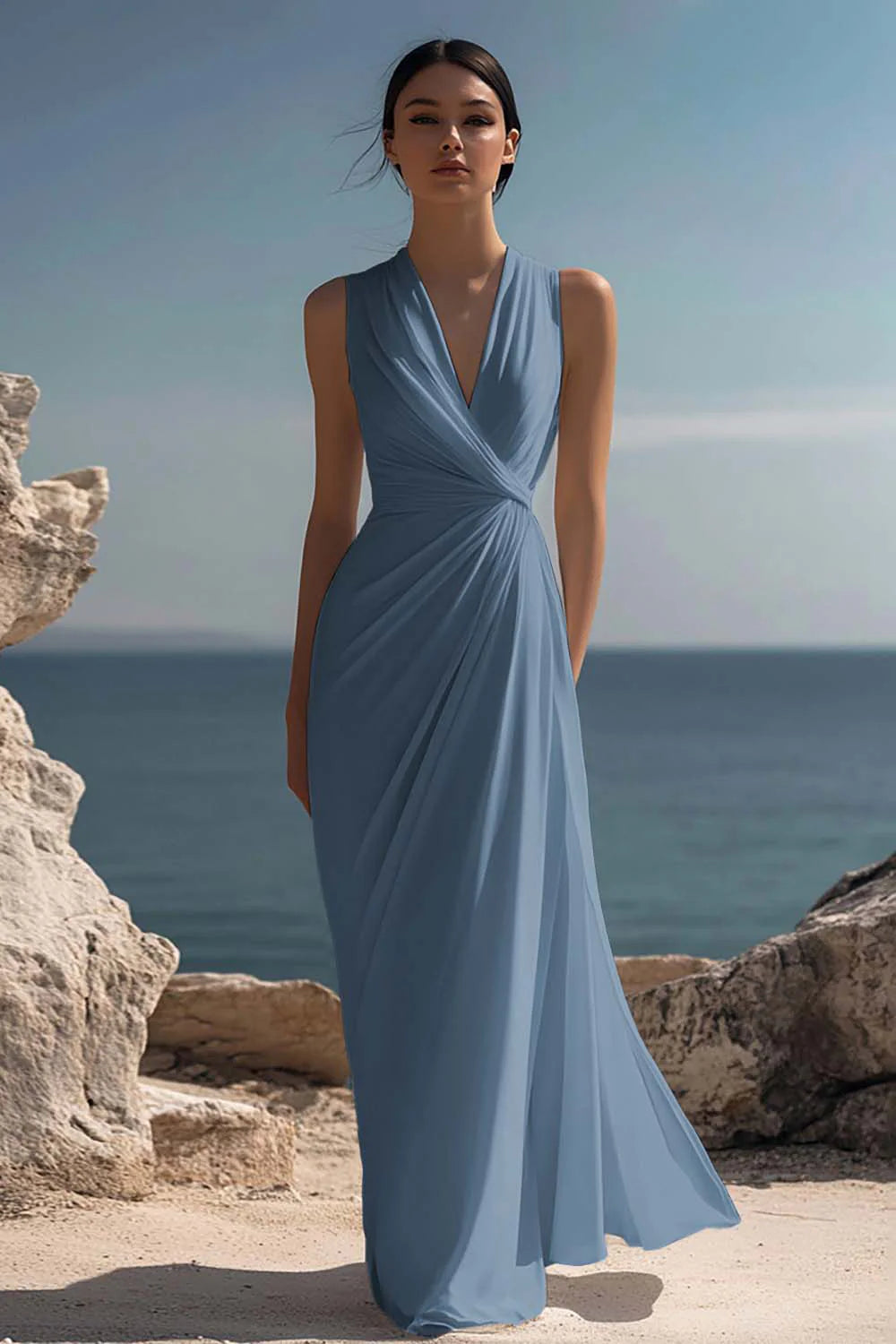 White A Line V Neck Ruched Engagement Dress