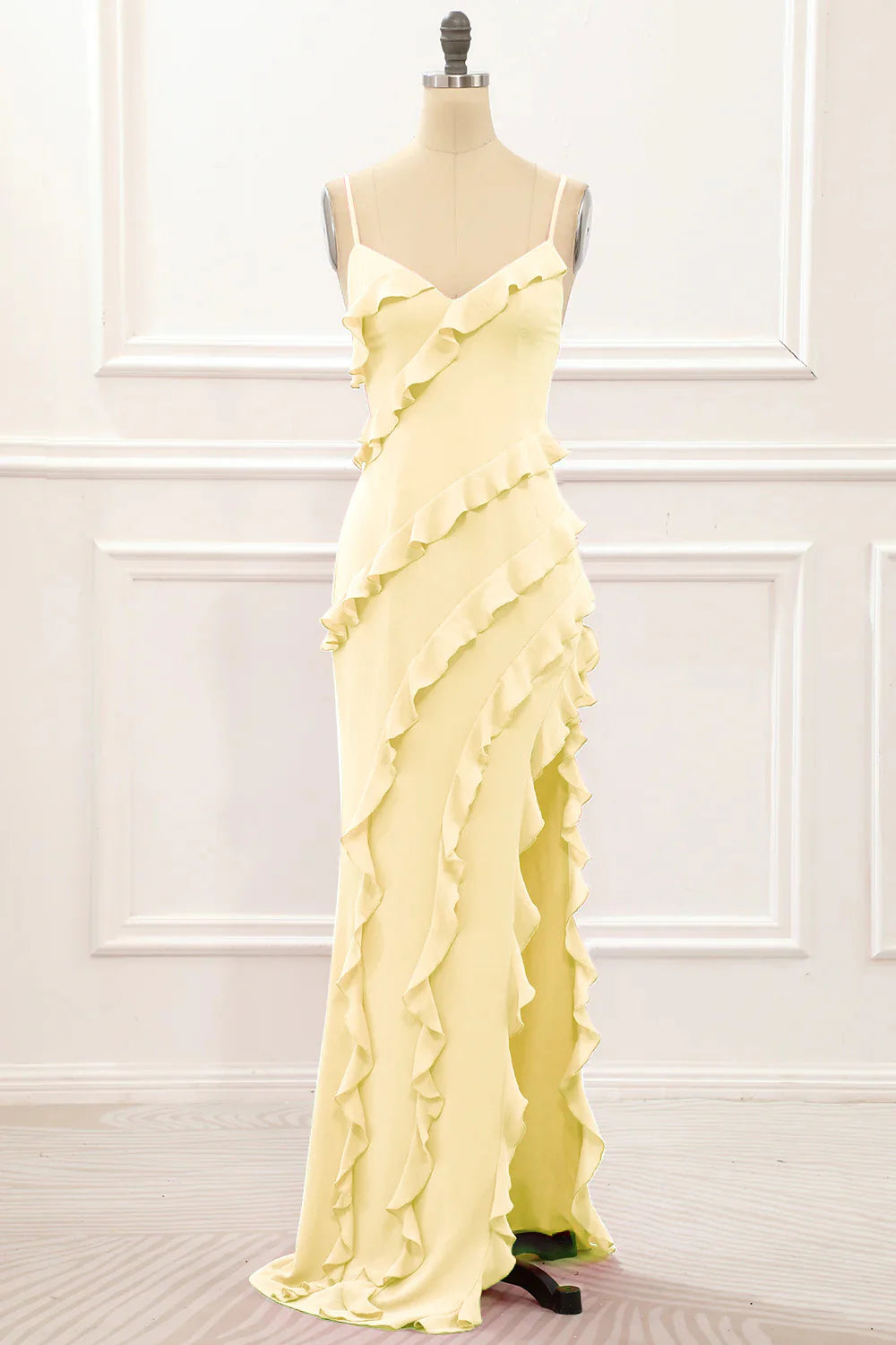Spaghetti Straps Jade Tiered Mermaid Bridesmaid Dress With Slit