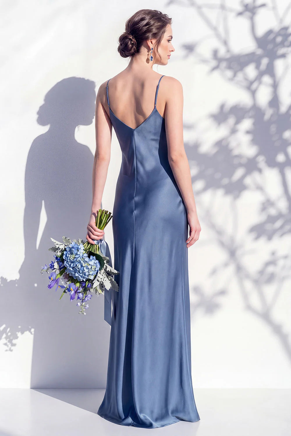 Satin Spaghetti Straps Sheath Sage Bridesmaid Dress